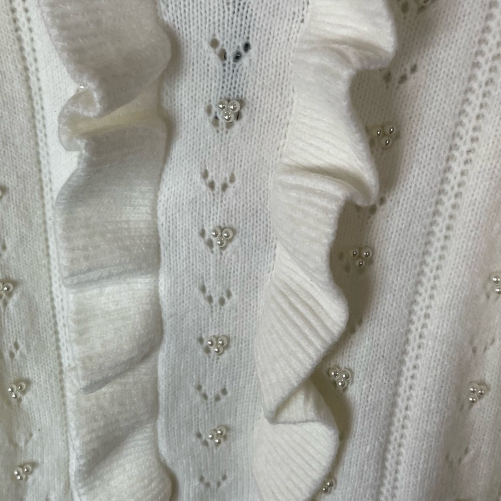 Industry‎ Republic Clothing White Long Sleeve Sweater Pearls Ruffles Size Medium - Picture 3 of 9
